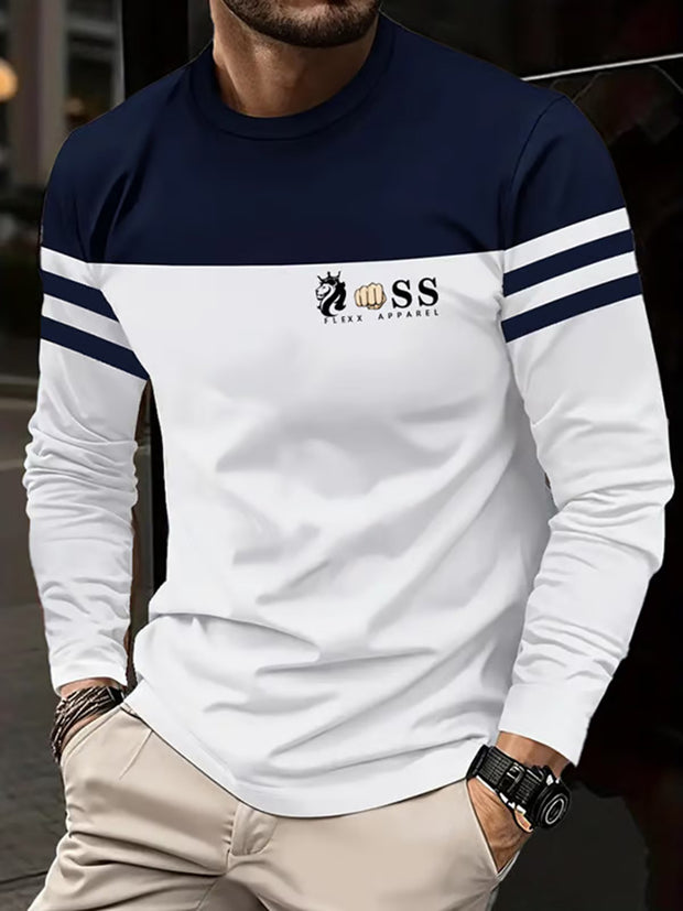 Herren Vintage Schriftzug Lässiges Langarm-T-Shirt mit rundem Hals