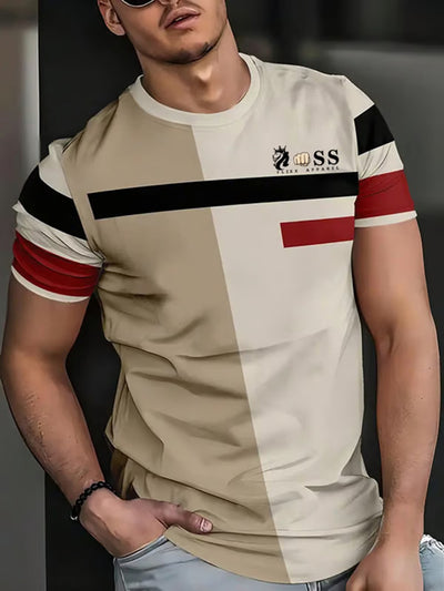 Herren Vintage Schriftzug lässig kurze Ärmel Rundhals-T-Shirt