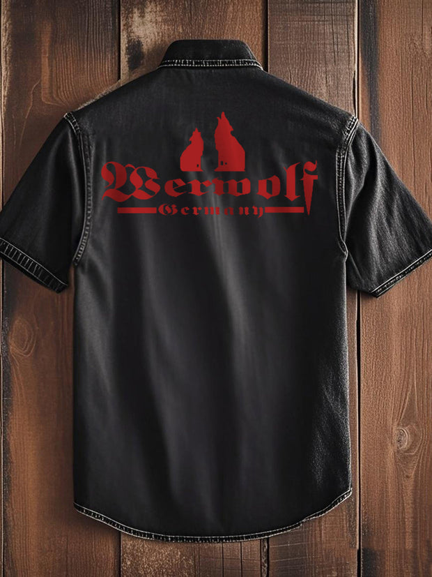 Herren Werwolf Deutschland mit Wolf bedrucktes Kurzarm-Shirt