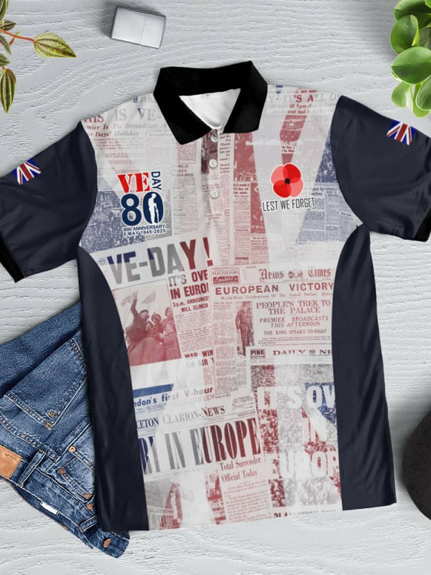 Men's V-E DAY 80TH ANNIVERSARY Short Sleeve Polo Shirt